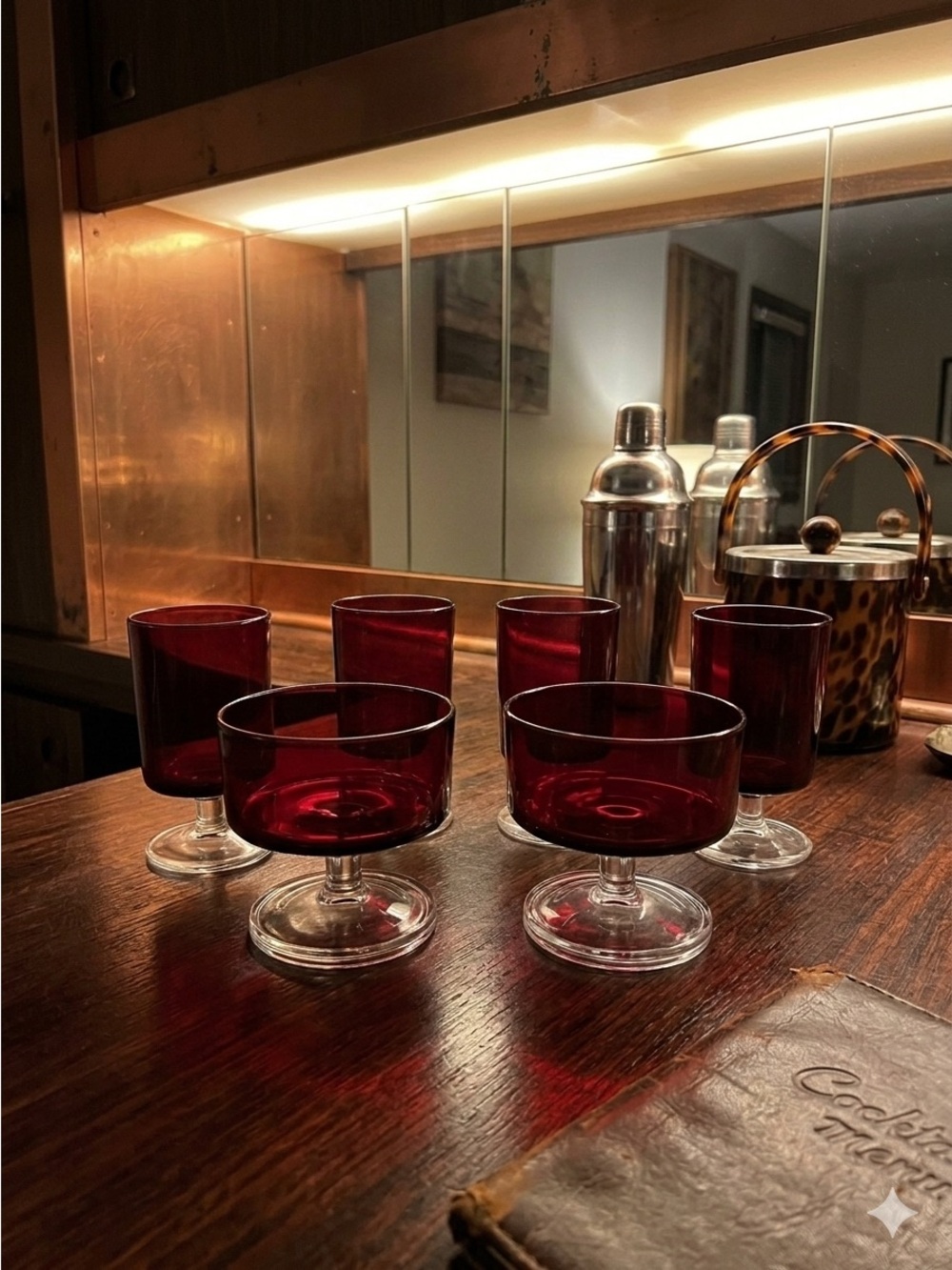 6 x French Ruby Red Luminarc Arcoroc Cavalier Stemware Mismatched France Retro